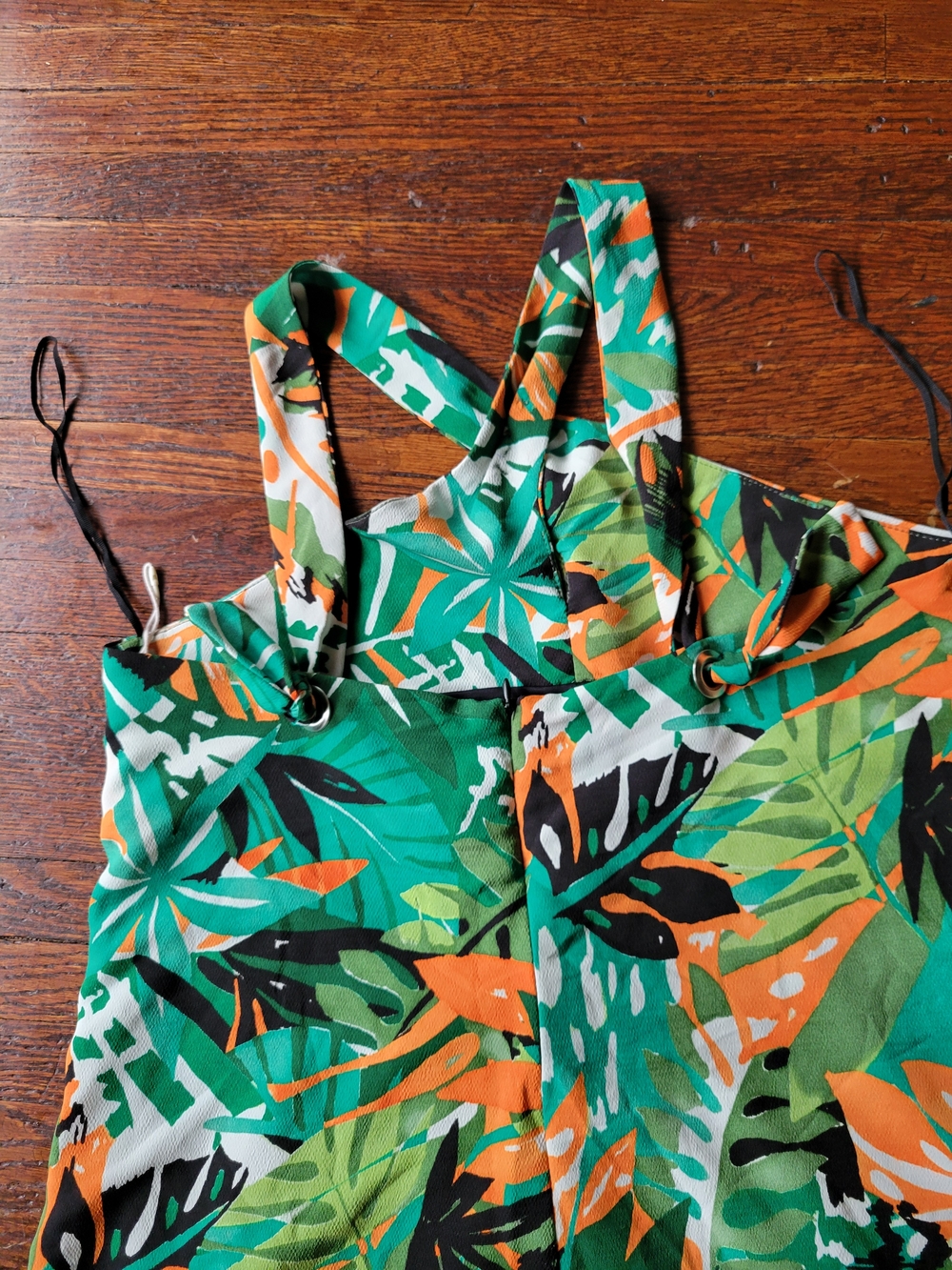 Zara Trafaluc Tropical Jumpsuit Romper Large Halter Style Green Orange Beach - Picture 10 of 17